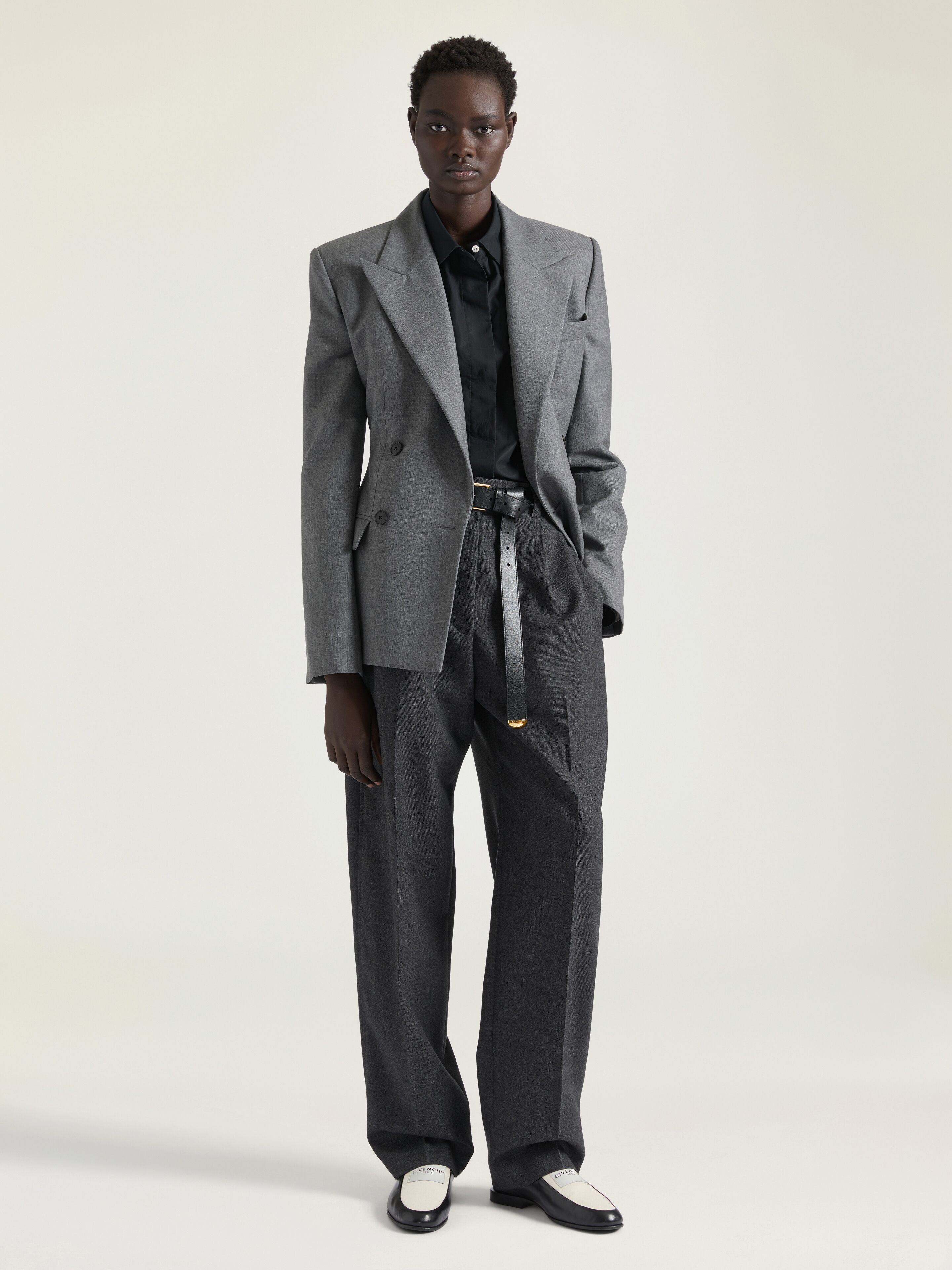 Double pleat pants in wool